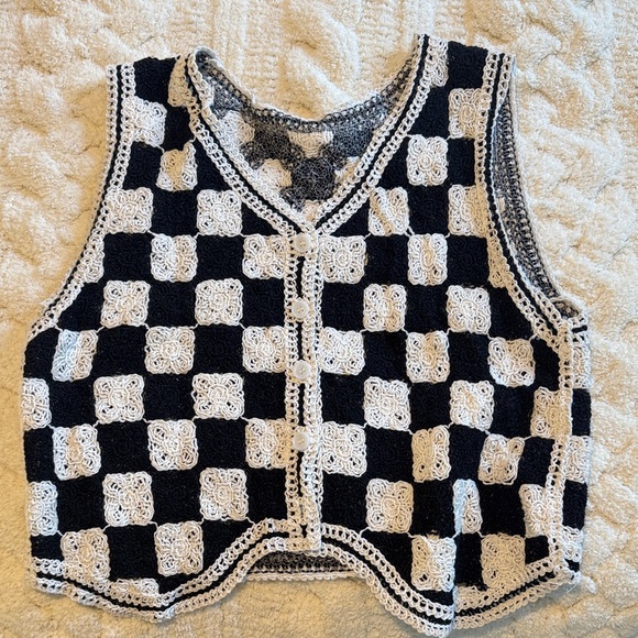 Amazon Tops - Amazon Black and White Crochet Vest Style Top